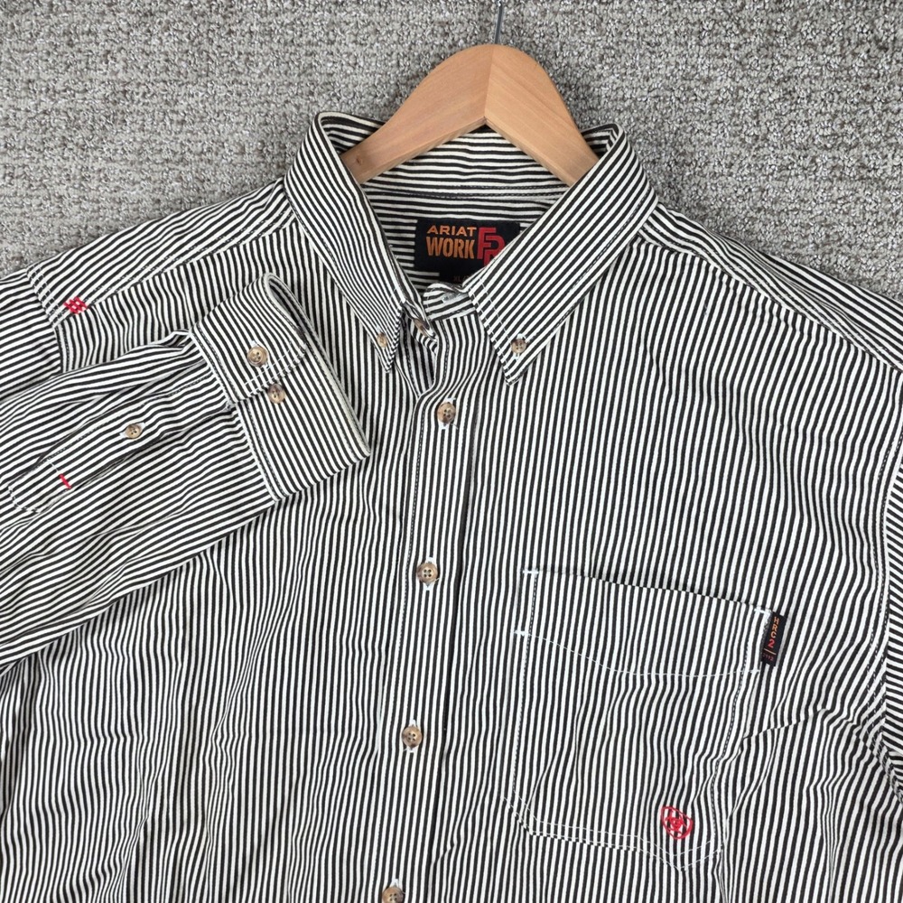 Ariat Work FR Mens XL Flame Resistant Striped Button Down Shirt HRC2 Brown